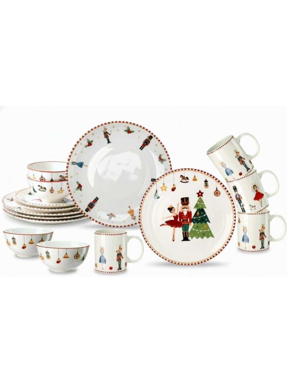 16-Piece Nutcracker Dinnerware Set for 4 | Festive Christmas Dishes & Tableware